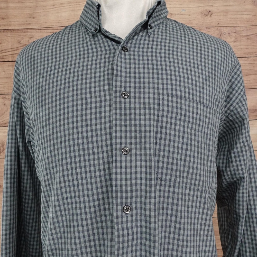 Arrow Shirt Mens XL Blue Check Long Sleeve Button-Up Wrinkle Free Pocket Casual